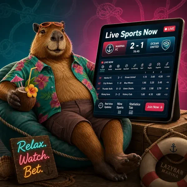 Tablet zakładów sportowych LazyBar świecący aktualizacjami meczów na żywo i kursami w czasie rzeczywistym